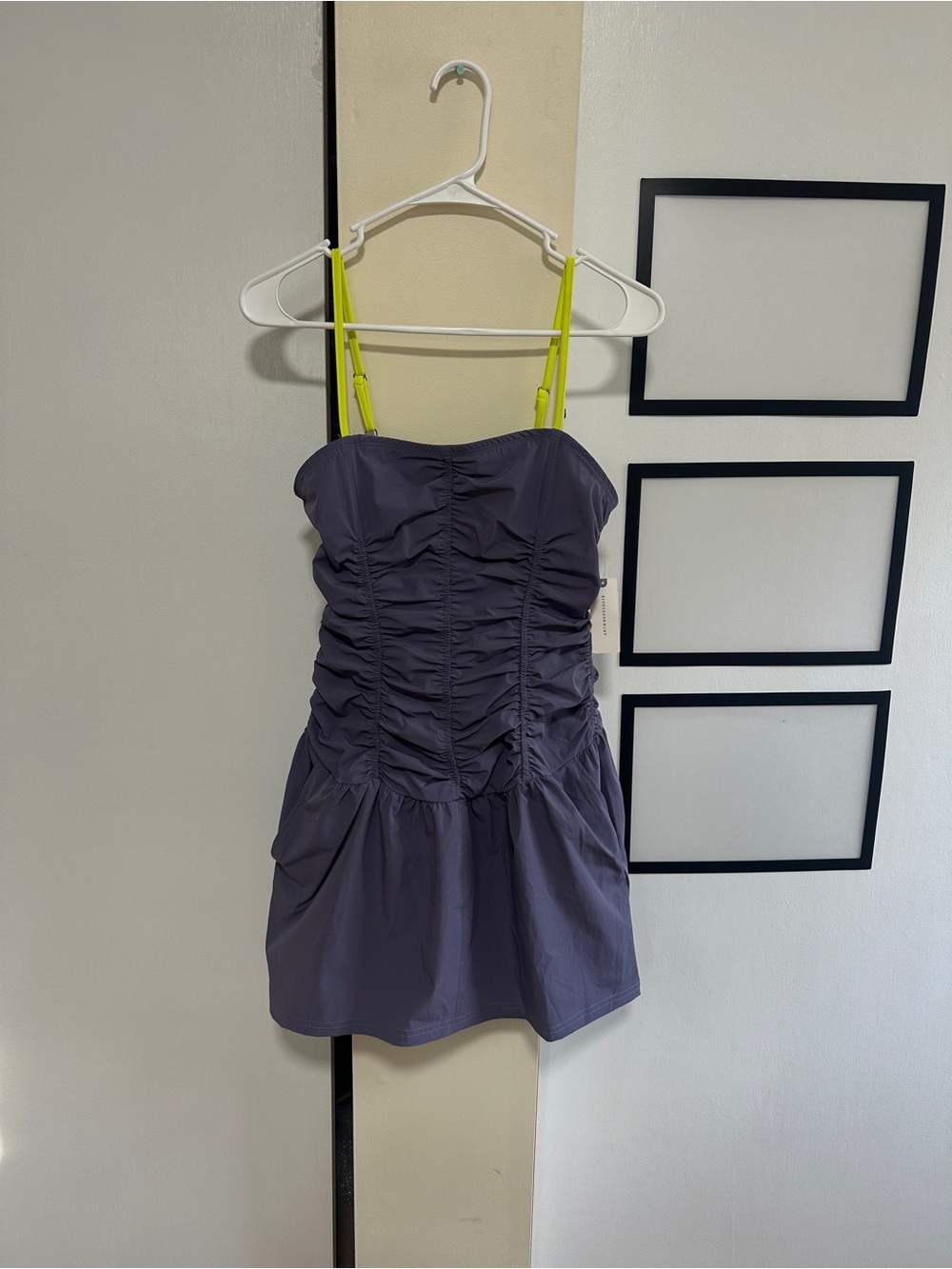 Anthropologie Purple Mini Dress with Neon Yellow-Green Straps
